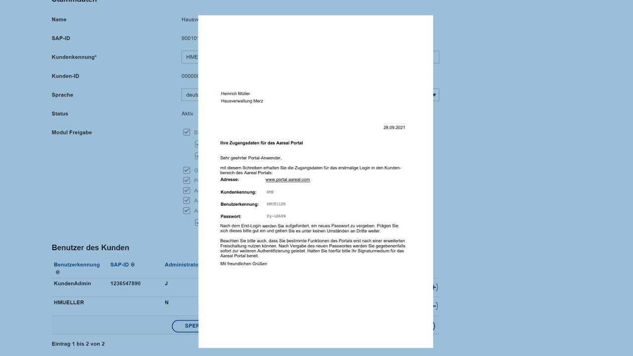 Anlage Benutzer durch Kundenadministrator